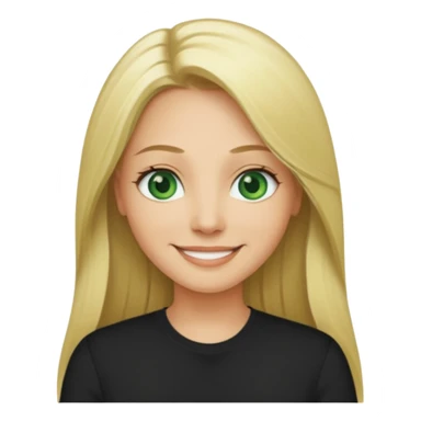 40 yr old long blonde straight hair green eyes black shirt smiling sticker