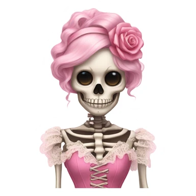 Skeleton wearing a pink laced corset dress with ruffles  sticker