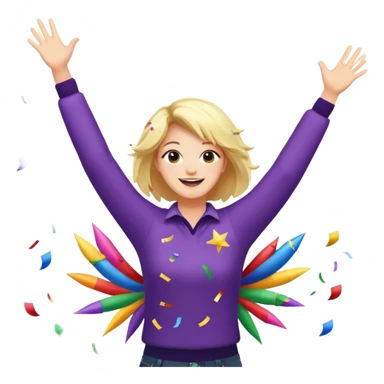 persona feliz con los brazos hacia arriba saltando y explosivos detras y confites volando sticker