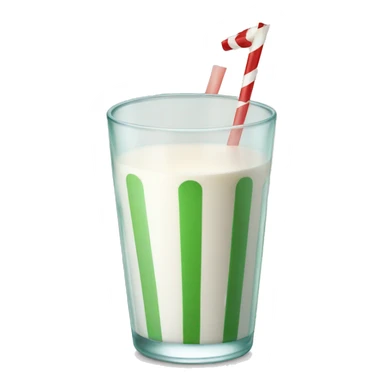 Glass of milk with green and red striped straw sticker