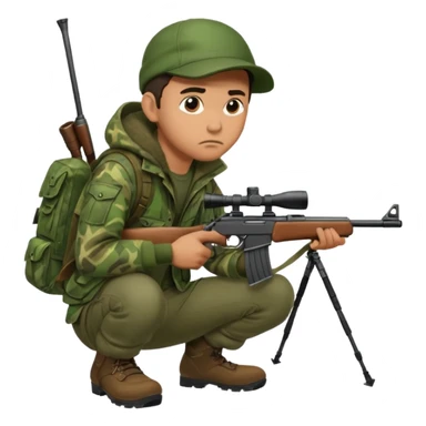male hunter crouching with gun, alert expression sticker