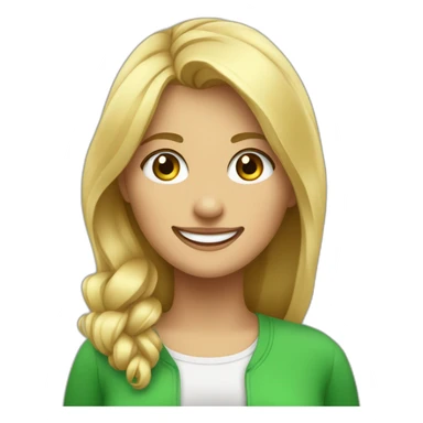 Mujer pintora rubia con ojos verdes y ropa juvenil sonriendo sticker