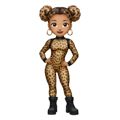 Melanie Brown smiling with her hair in space buns and wearing a tight leopard print bodysuit and black combat boots sticker