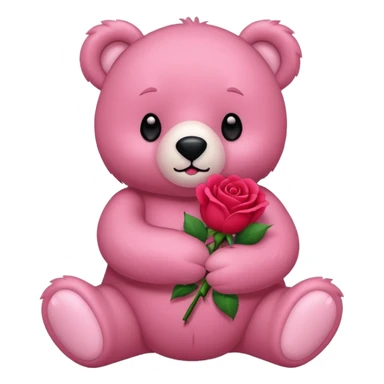 One pink bear with red rose  sticker