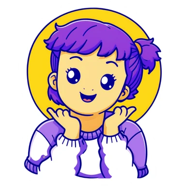 A cute girl with purple hair and a cheerful expression sticker