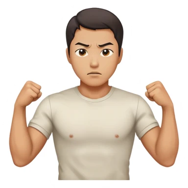 A determined Korean man in a shirt, clenching his fist with a confident expression. Emoji-style digital illustration sticker