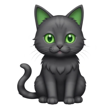 full body gorgeous solid dark grey cat with green eyes, white paws playing sticker