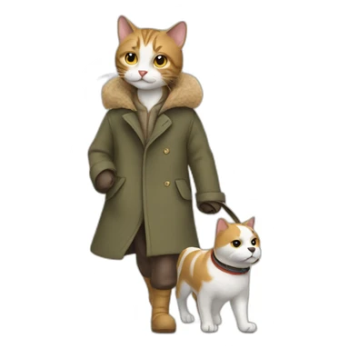 cat in a coat walking with a dog sticker