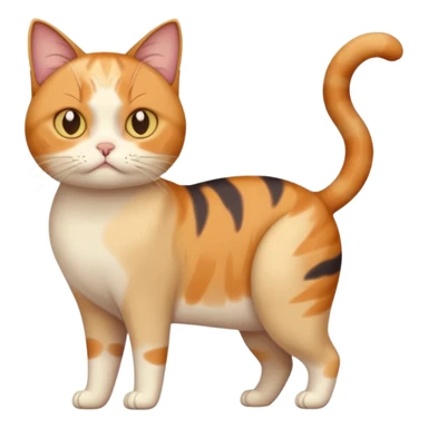 full body calico cat with skinny head and fat body with an anxious face sticker
