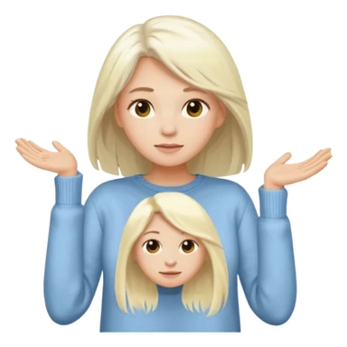 blonde woman with long white hair taking off a sweater, simple features, emoji style sticker