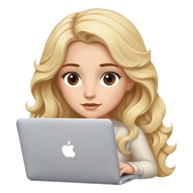 Blonde model with brown eyes, long wavy hair, typing on MacBook  sticker