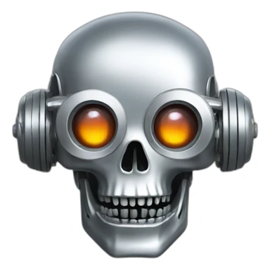 A silver robot skull with laser eyes sticker