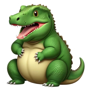 A very chubby, overfed komodo dragon with a round belly, making a hiccup expression with its mouth open slightly sticker