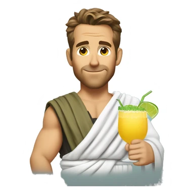 Ryan reynolds in a toga holding a margarita sticker