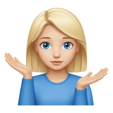 girl with blonde hair and blue eys with heands telling what  sticker