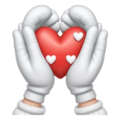 hands in mittens show a heart sticker