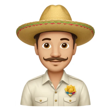 A happy, light skinned, Colombian man, with a small not connected mustache, a small gotee, wearing a Colombian Sombrero Voltiao, and wearing a white dress shirt sticker