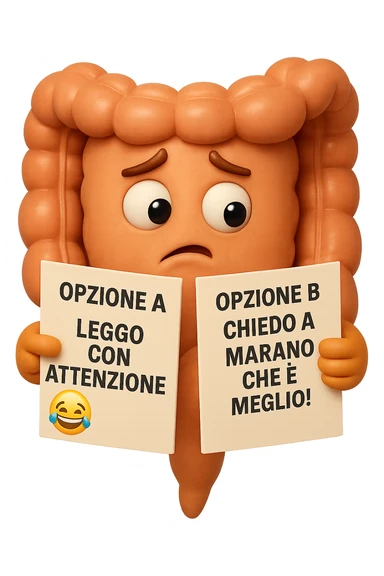 SU QUESTO STILE FAI UN EMOJI STILE IPHONE 3D DI UN INTESTINO CHE HA nella mano destra "OPZIONE A: LEGGO CON ATTENZIONE" E NELLA MANO SINISTRA" OPZIONE B: CHIEDO A MARANO CHE è MEGLIO! (METTICI UNO SMILE CON RISATE QUI)", FAGLI UN ESPRESSIONE CONFUSA MENTRE GUARDA L'OPZIONE A E FALLO MOLTO REALISTICO IN 3D sticker