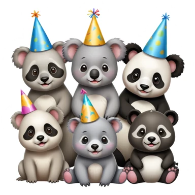 Koala’s birthday party with panda, seal, and puppy sticker