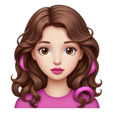Can you generate a beautiful girl with a little bit pink and big lips,Wavy long brown hair  sticker