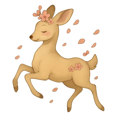 Remove the blue sky background so only the feminine adult vanilla cloud doe with rosy cheeks and cherry flowers, floating gracefully in a dreamy Ghibli-Pixar style, remains on a transparent background. Preserve the soft, magical, and elegant look. sticker