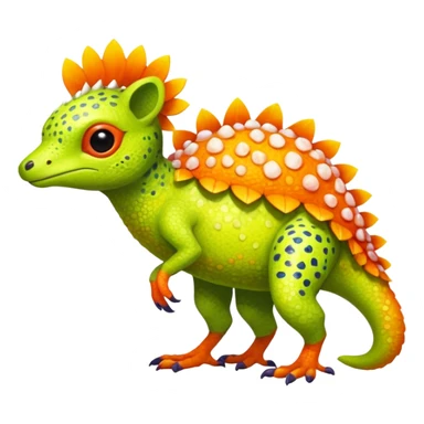Bright Tropical Fruit-Colored Lime-Orange-Berry Speckled Vernid-Trico-creature inspired by LiLaiRa (full body) sticker