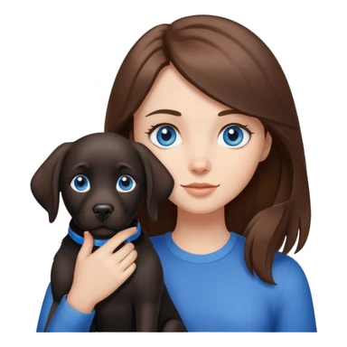 Brown hair girl with blue eyes holding a black lab dog sticker