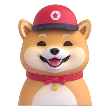 friendly Shiba Inu smiling wearing a red hat, bright and cheerful sticker