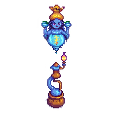 a genie rising from a lamp, pixel art style sticker