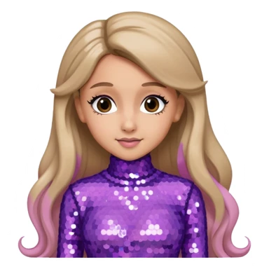Ariana Grande with long dark blonde hair, lavender pink sequin outfit sticker