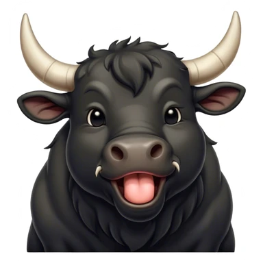 Cinematic Cute Yawning Black Bull Portrait Emoji, Head tilted slightly with a dramatic, wide-open yawn, showcasing a smooth, pure black hide with a subtle texture, floppy ears slightly drooping, round dark eyes barely open in drowsy contentment, Simplified yet irresistibly adorable features, highly detailed, glowing with a soft, cozy glow, high shine, relaxed yet expressive, stylized with a touch of rugged whimsy, bright and endearing, soft glowing outline, capturing the essence of a sleepy yet affectionate guardian, so drowsy it feels like it could charge right out of the screen and curl up for a nap! sticker
