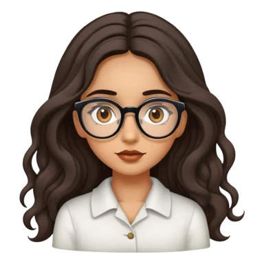 Girl with olive skin, brown eyes with long eyelashes and dark wavy long hair and large eyeglasses on top of head sticker