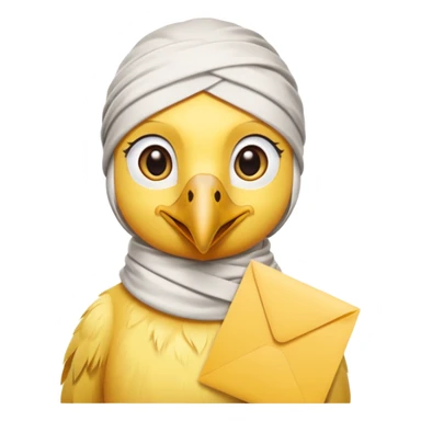 truthahnvogel with headscarf (no human) holding yellow paper sticker