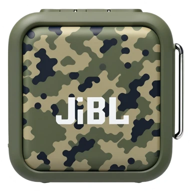 Minimalist JBL Go 4 speaker with digital camouflage pattern, pixelated military camo, clean simple design, compact bluetooth speaker sticker