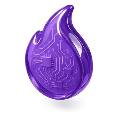 purple flame, high gloss, intricate circuit lines sticker