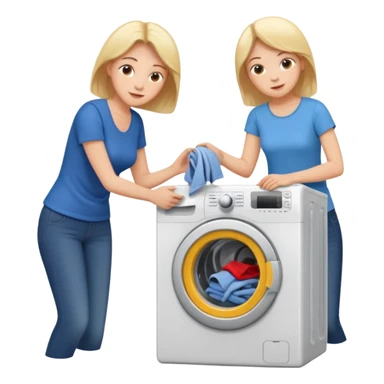 Mother and son putting clothes in the washing machine sticker