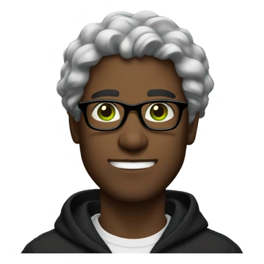 man in glasses with wave hair, green eyes black hoodie sticker