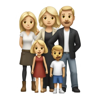 Une famille avec un homme blanc aux cheveux marron fonce une femme blanche au cheveux blonds un petit garçon blanc au cheveux blond et un beagle sticker