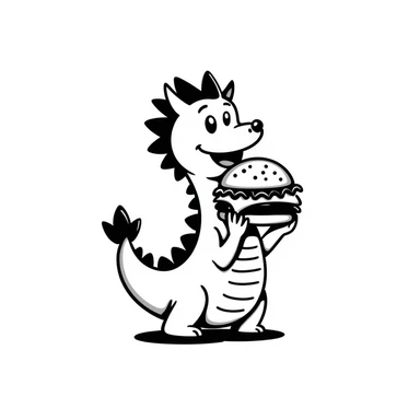 a dragon eating a cheeseburger, hand drawn doodle style sticker