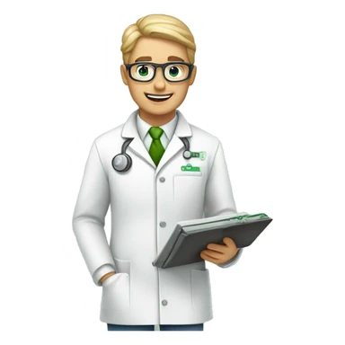 design an emoji for a biologist. It should be visually distinct from a general scientist emoji. Consider including elements like a lab coat with green accents, a microscope, or a plant. The expression should be neutral or friendly. sticker