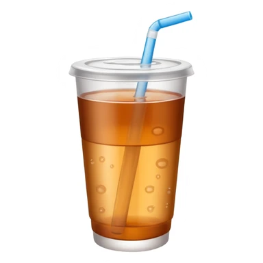 Open plastic cup with cold brown mate tea, no straw. sticker