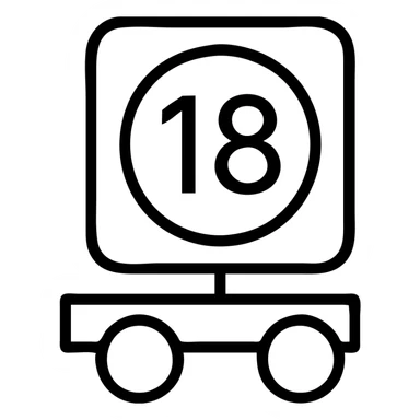 black circle featuring bold white 18, realistic semi truck wheels underneath, outlined icon style sticker