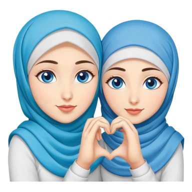 Turkish beautiful finish Konya two girls blue eyes with hijab and making love heart with hand gesture sticker