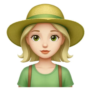 a girl in green clothes with summer hat sticker