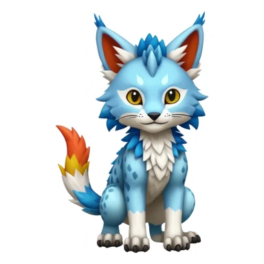Colorful warm-colored randomly-colored brightly-colored tropical kawaii edgy cute Lynx-Trico-Sergal-Vernid-Fakémon-Pokémon-creature (full body) sticker