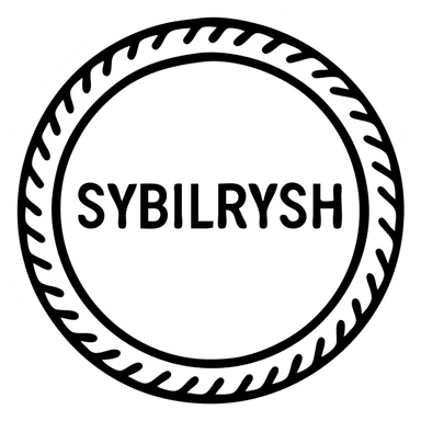 A gold textured coin with the text "SYBILRYSH" inscribed in the center. The coin has a circular rim with detailed gold grain texture and metallic appearance. sticker