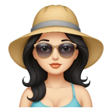 beautiful curvy woman with fair skin, long wavy black hair, and gray eyes at the beach sticker