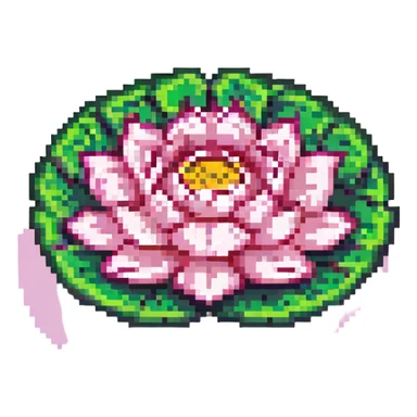 pixel art lotus flower in pink and green colors sticker