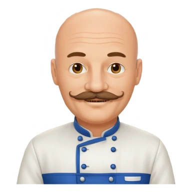 Est-ce que tu peux me faire un chef cuistot qui ressemble à Philippe Etchebest et qui est devant un restaurant? Est-ce que tu peux le faire souriant, avec une moustache de cuistot? 
 sticker