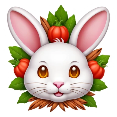 Sichuan Rabbit Head with spices specialty food, simplified emoji style with bold outlines and bright colors, cartoon style unique local delicacy sticker